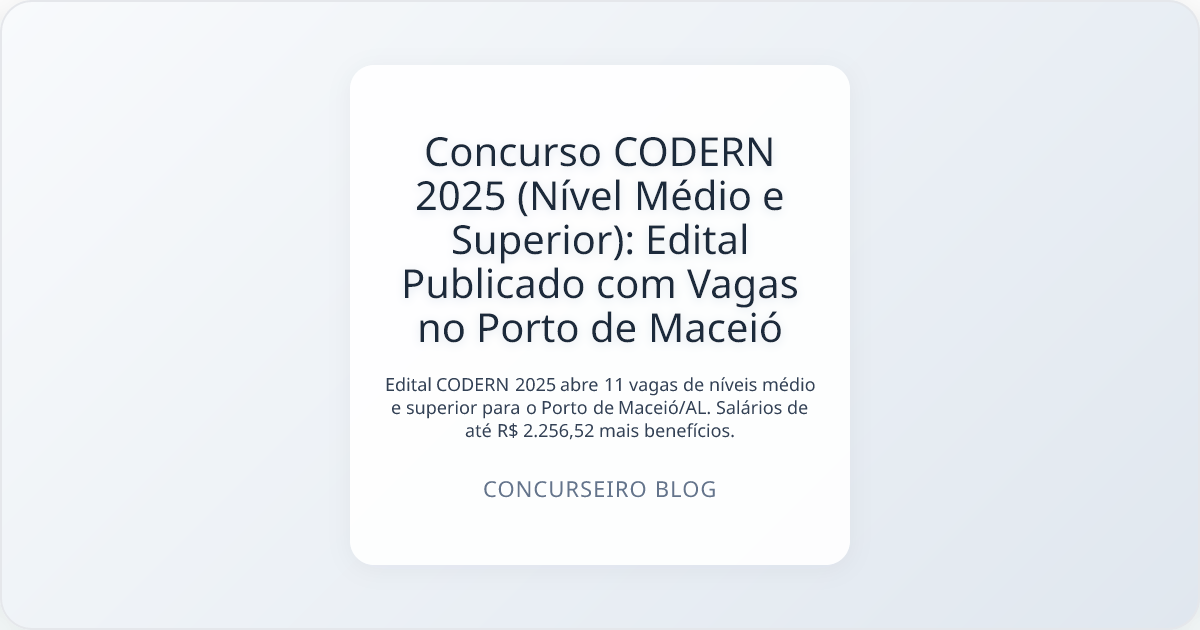 Concurso CODERN 2025 (Nível Médio e Superior): Edital Publicado com Vagas no Porto de Maceió